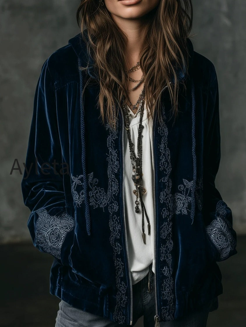 boho-navy-blue-embroidered-velvet-hooded-jacket