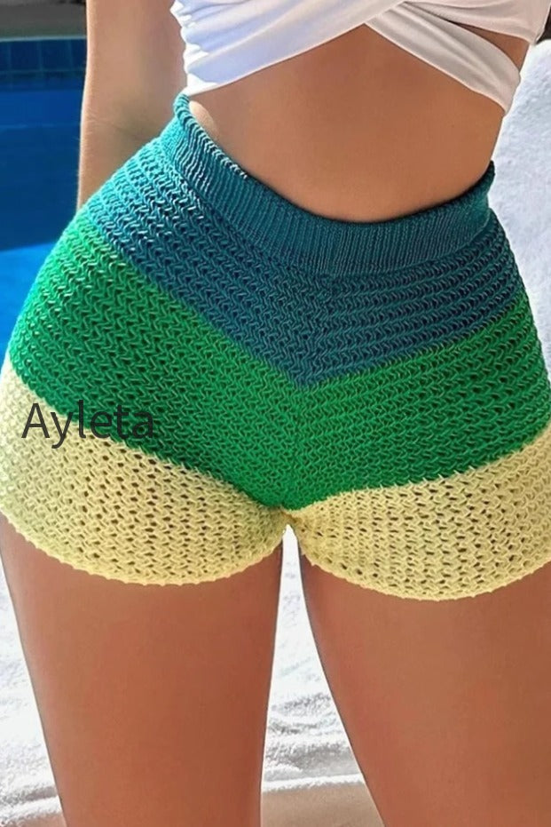 chic-rainbow-ombre-knit-boho-beach-shorts