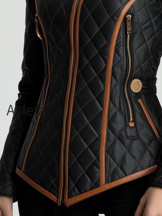 stylish-waist-cinched-diamond-quilted-padded-jacket