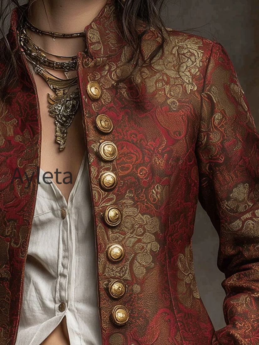vintage-print-metal-button-short-blazer
