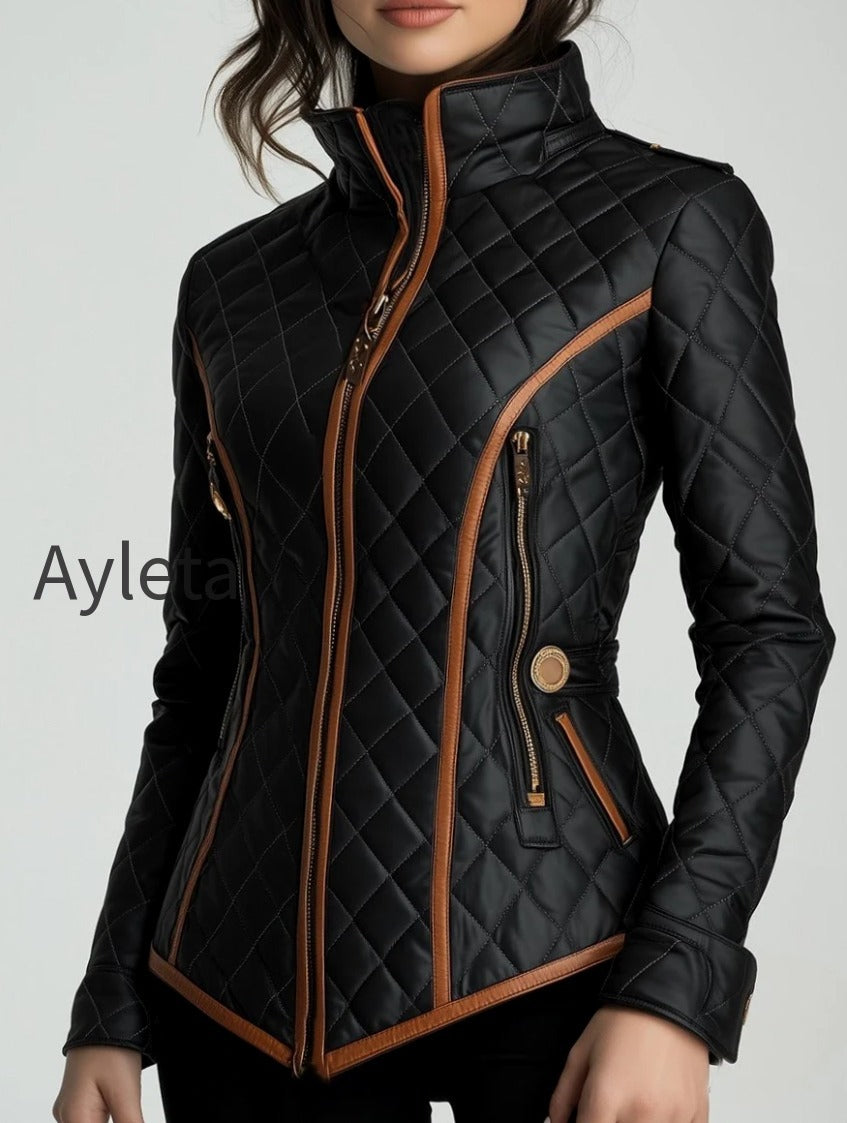 stylish-waist-cinched-diamond-quilted-padded-jacket
