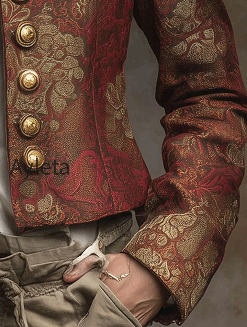 vintage-print-metal-button-short-blazer