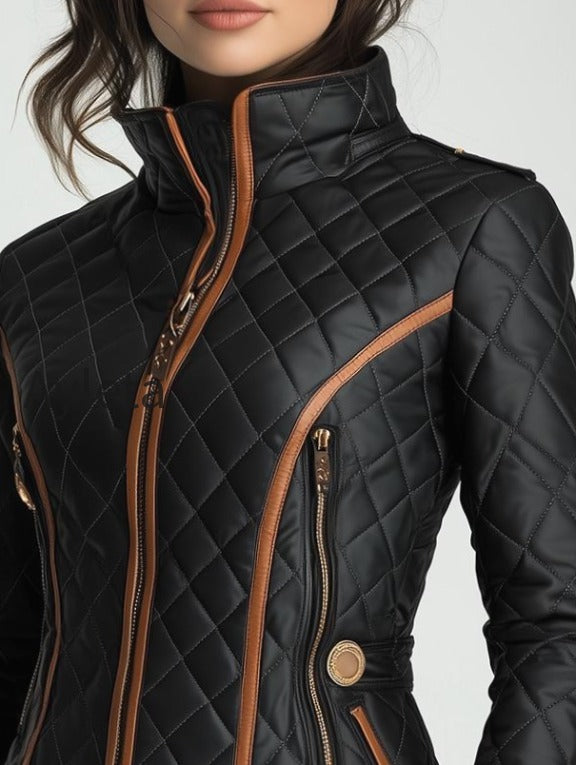 stylish-waist-cinched-diamond-quilted-padded-jacket